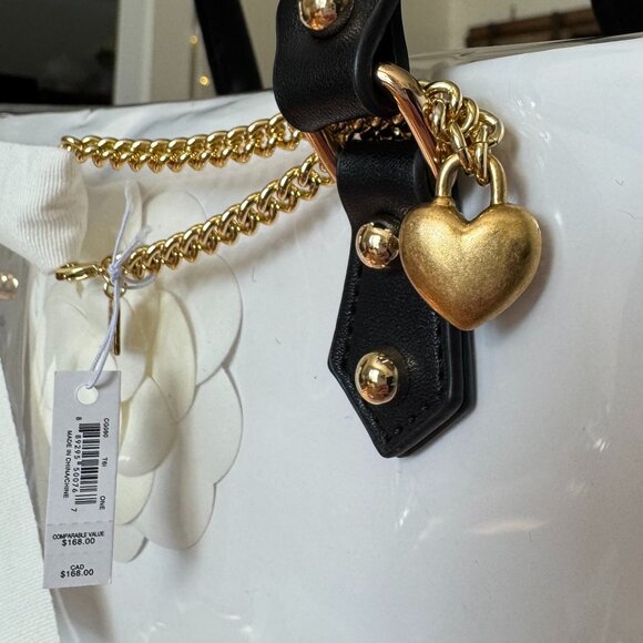 Coach Heart Turnlock Pavé Chain Link Bracelet (Gold/Pink Multi) - NWT - Picture 4 of 9